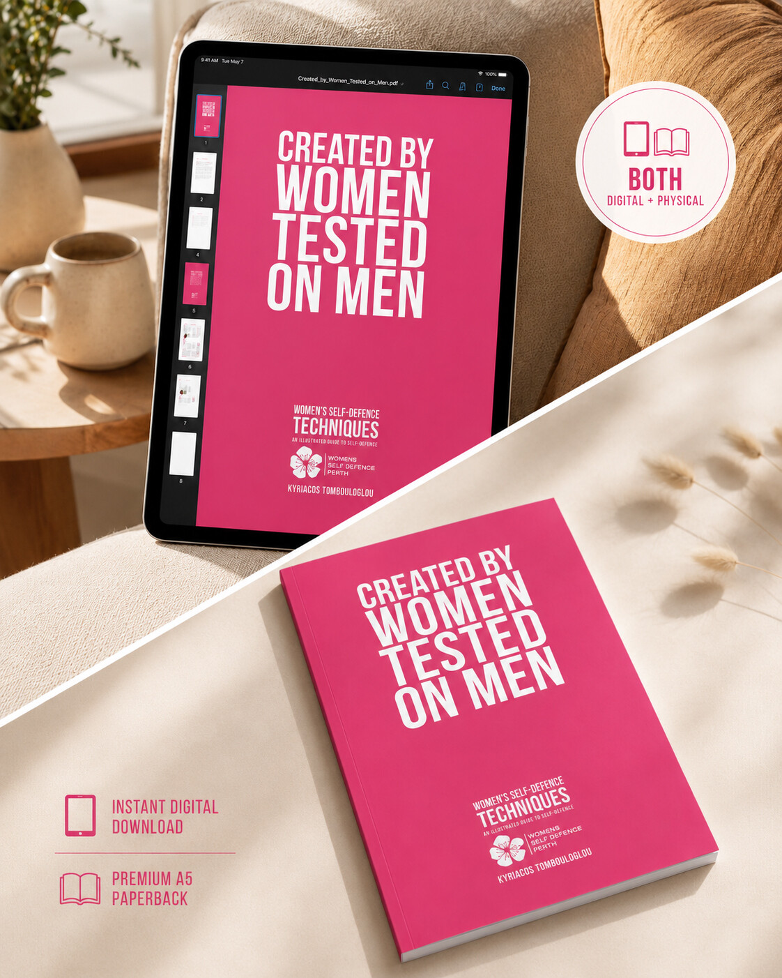 Digital and physical editions of Created By Women Tested On Men shown together