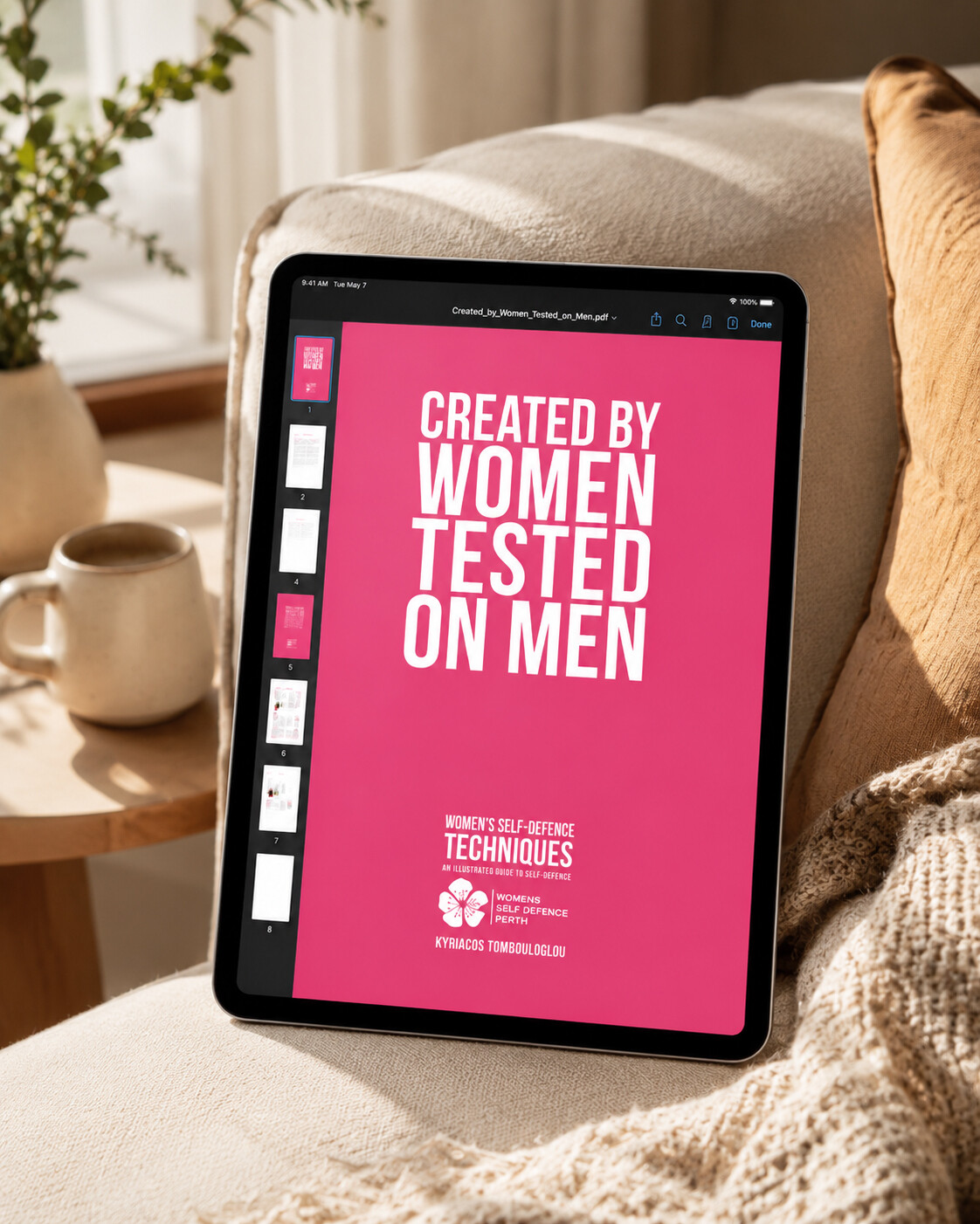 Digital edition of Created By Women Tested On Men displayed on an iPad screen